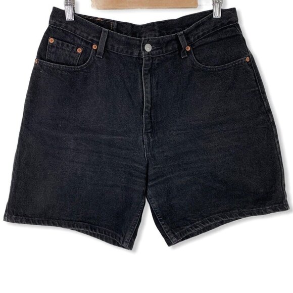 Vintage Levis Jean Shorts Size 12 Y2K Black Denim High Waisted Womens